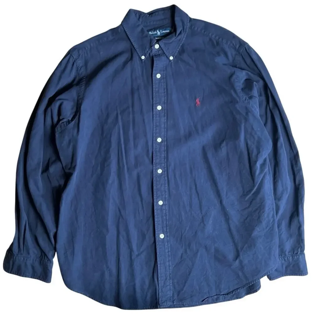 Ralph Lauren Shirt Mens XL Navy Blue Classic Fit Button Up Long Sleeve Pony USA